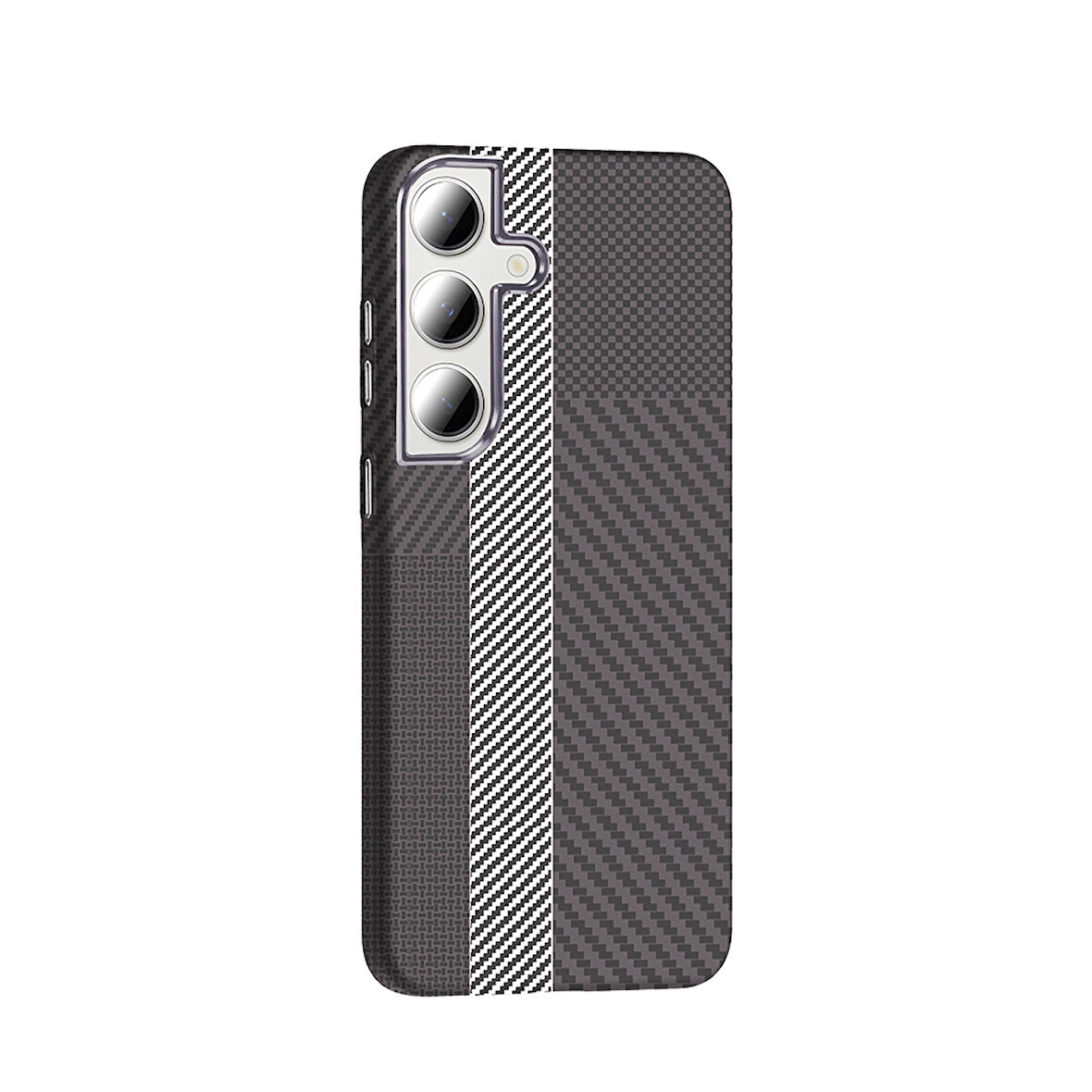 Galaxy S24 FE Kılıf M-safe Şarj Özellikli Karbon Fiber Görünümlü Gros Kapak Gri-Siyah
