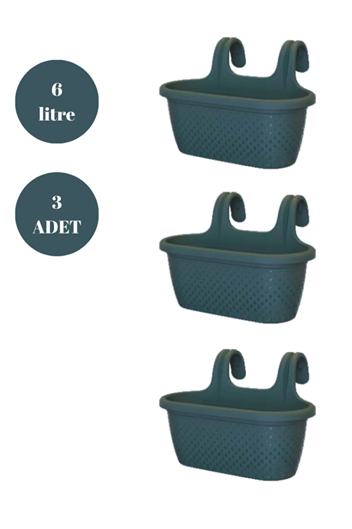 Askılı Balkon Saksısı Bahçe Saksısı Orta Boy Saksı 6 Litre 3 Adet 37x27x25