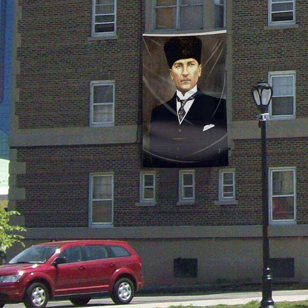 Kalpaklı Gazi Mustafa Kemal Atatürk Poster Dış Cephe Bayrağı-3x4,5metre