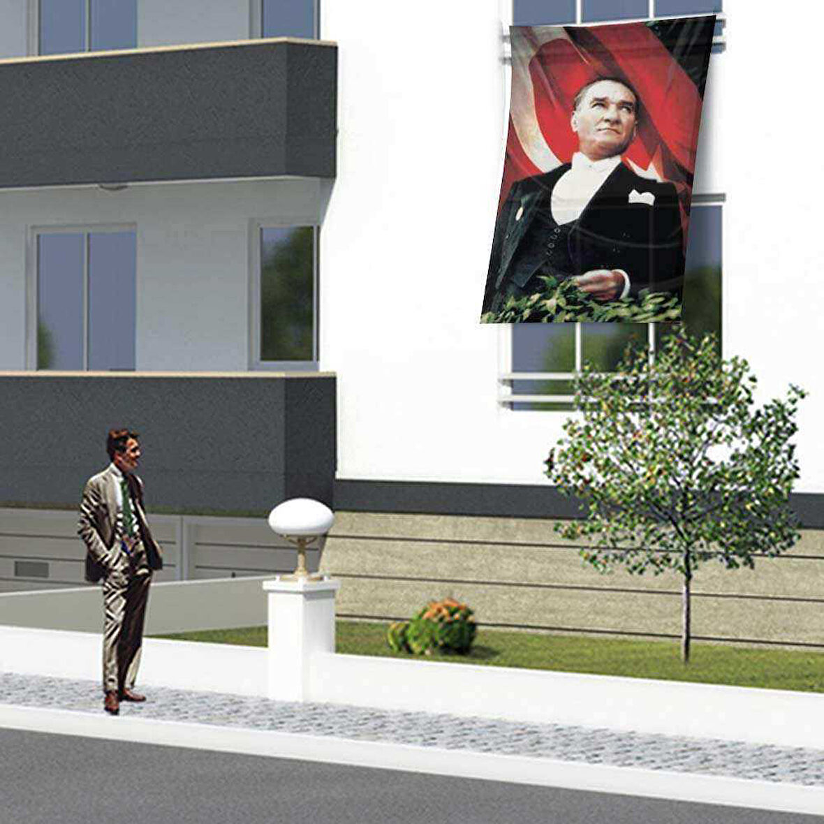 Ay Yıldızlı Mustafa Kemal Atatürk Poster Cephebayrak- 1,5x2,25 Metre