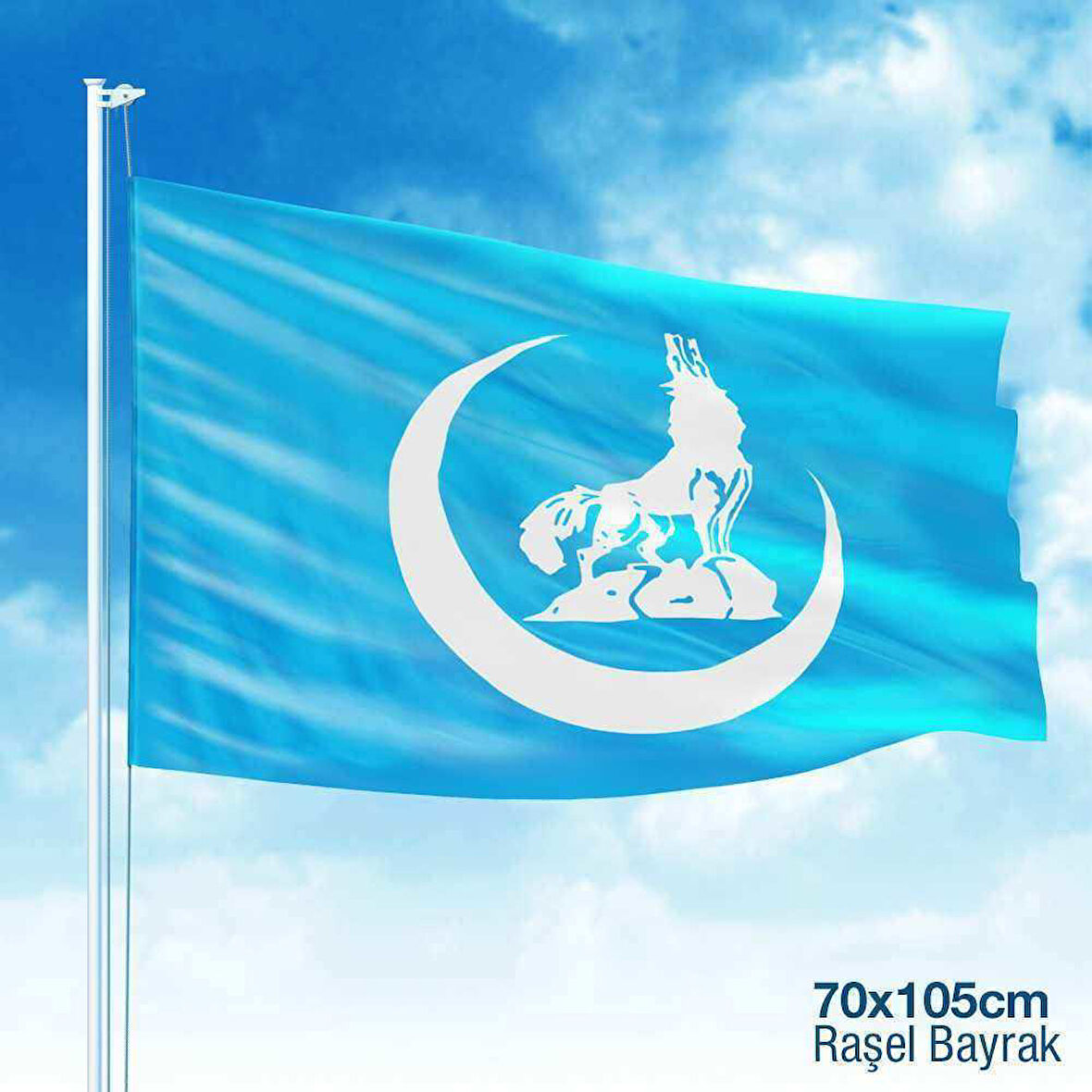 Bozkurt Hilal Mavi Sancak Bayrak Mhp (70x105 Cm) Raşel Kumaş
