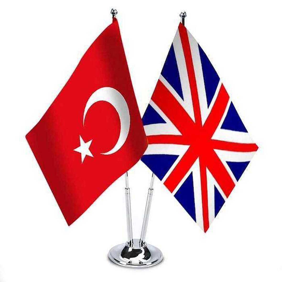 Türkiye - İngiltere Birleşik Krallığı Bayrağı - İkili Saten Masa Bayrağı