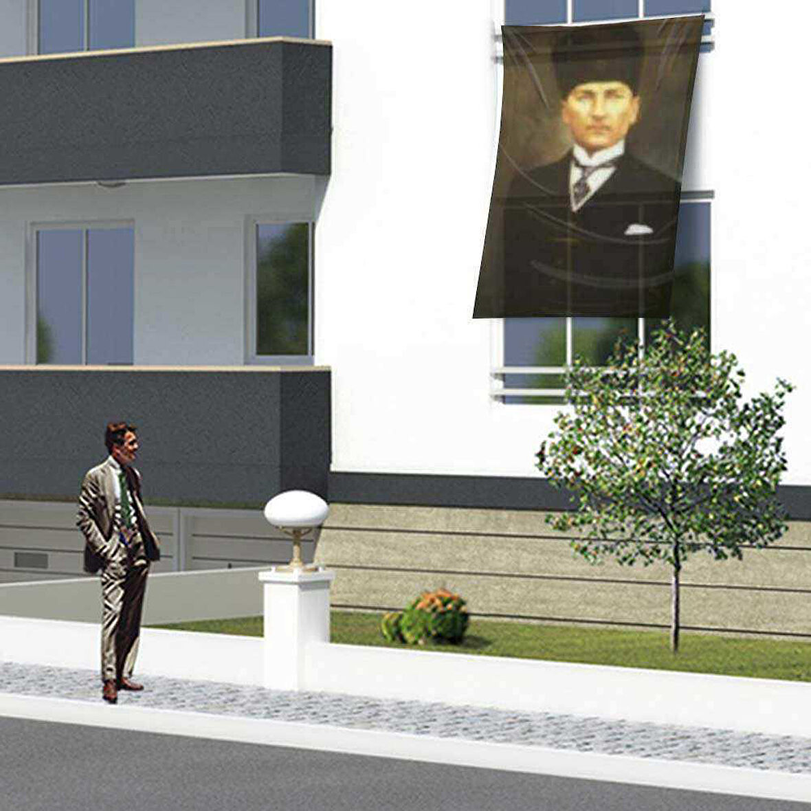 Kalpaklı Mustafa Kemal Atatürk Poster Cephe Bayrağı- 150x225cm