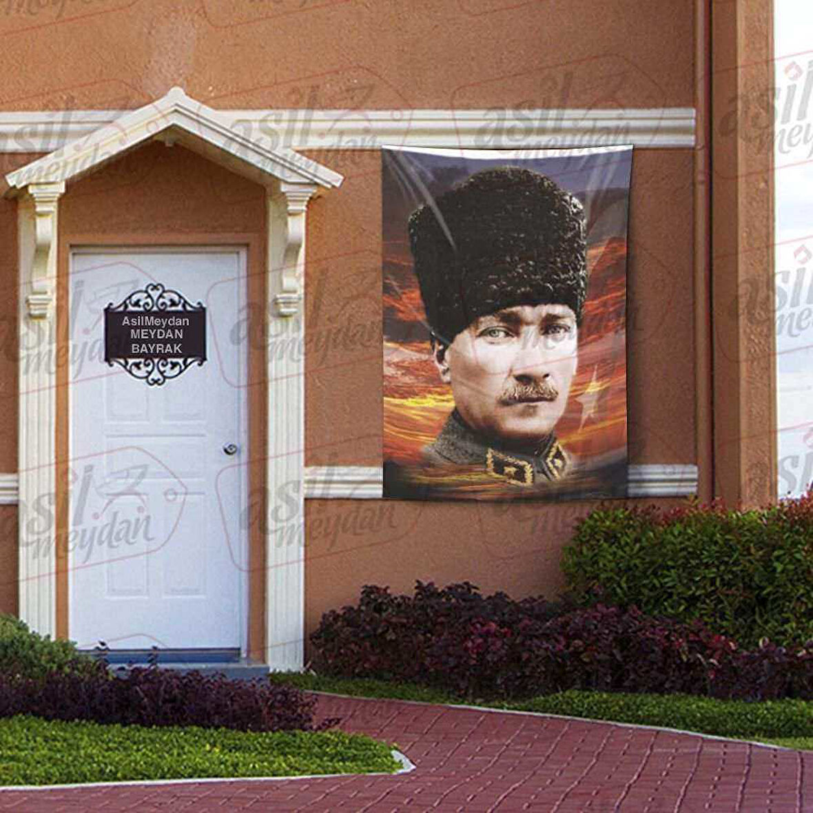 Kalpaklı Üniformalı Gazi Mustafa Kemal Atatürk - Bulutlar - Poster Bayrak 100x150 Cm