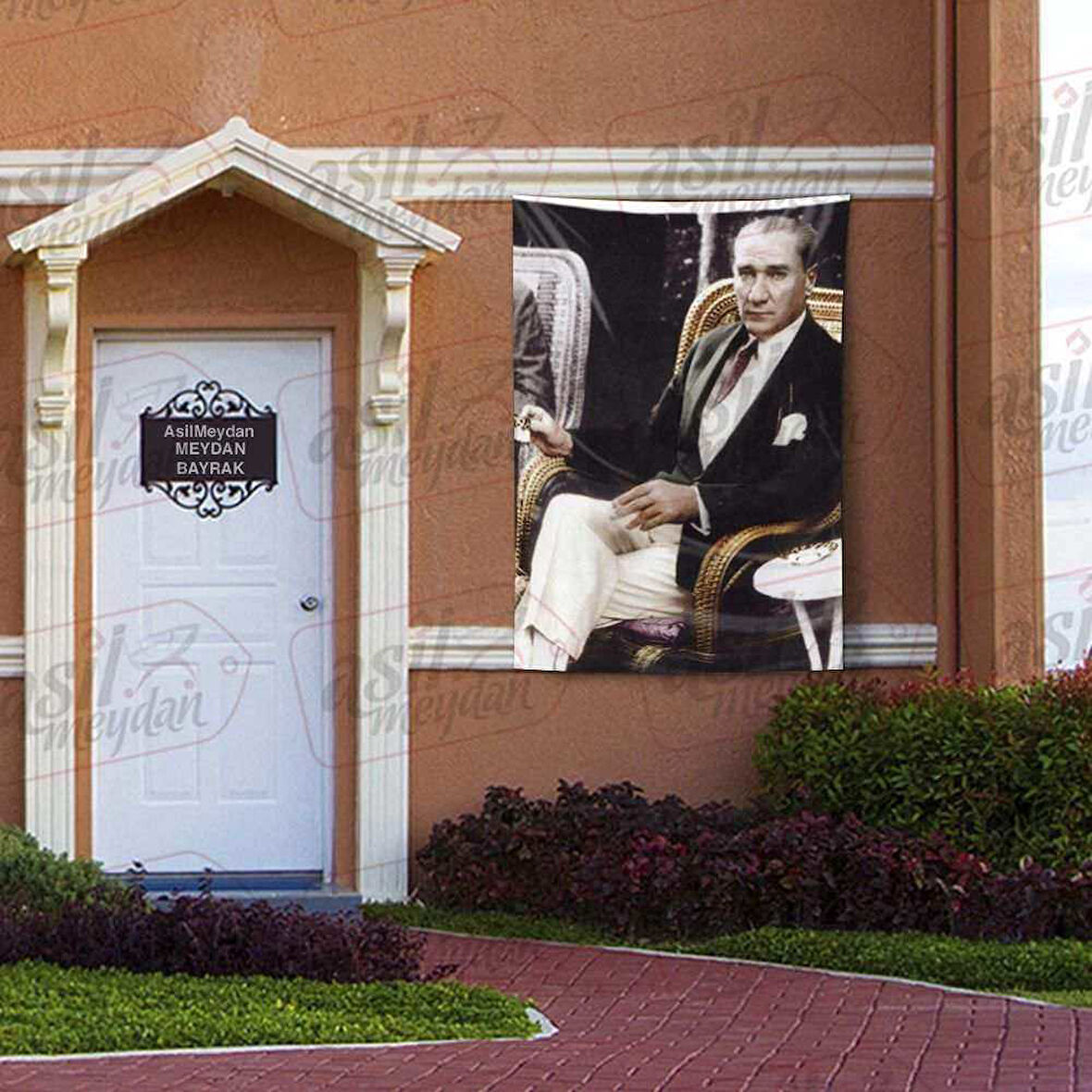Koltukta Oturan Gazi Mustafa Kemal Atatürk - Şık Takım Elbiseli Poster Bayrak 100x150 Cm