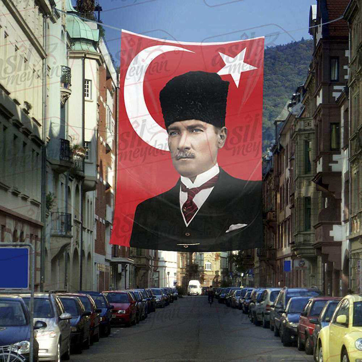 Kalpaklı Gazi Mustafa Kemal Atatürk Portre Poster Bayrak Cephe Tören Kutlama Anma Bayrağı - 4x6metre