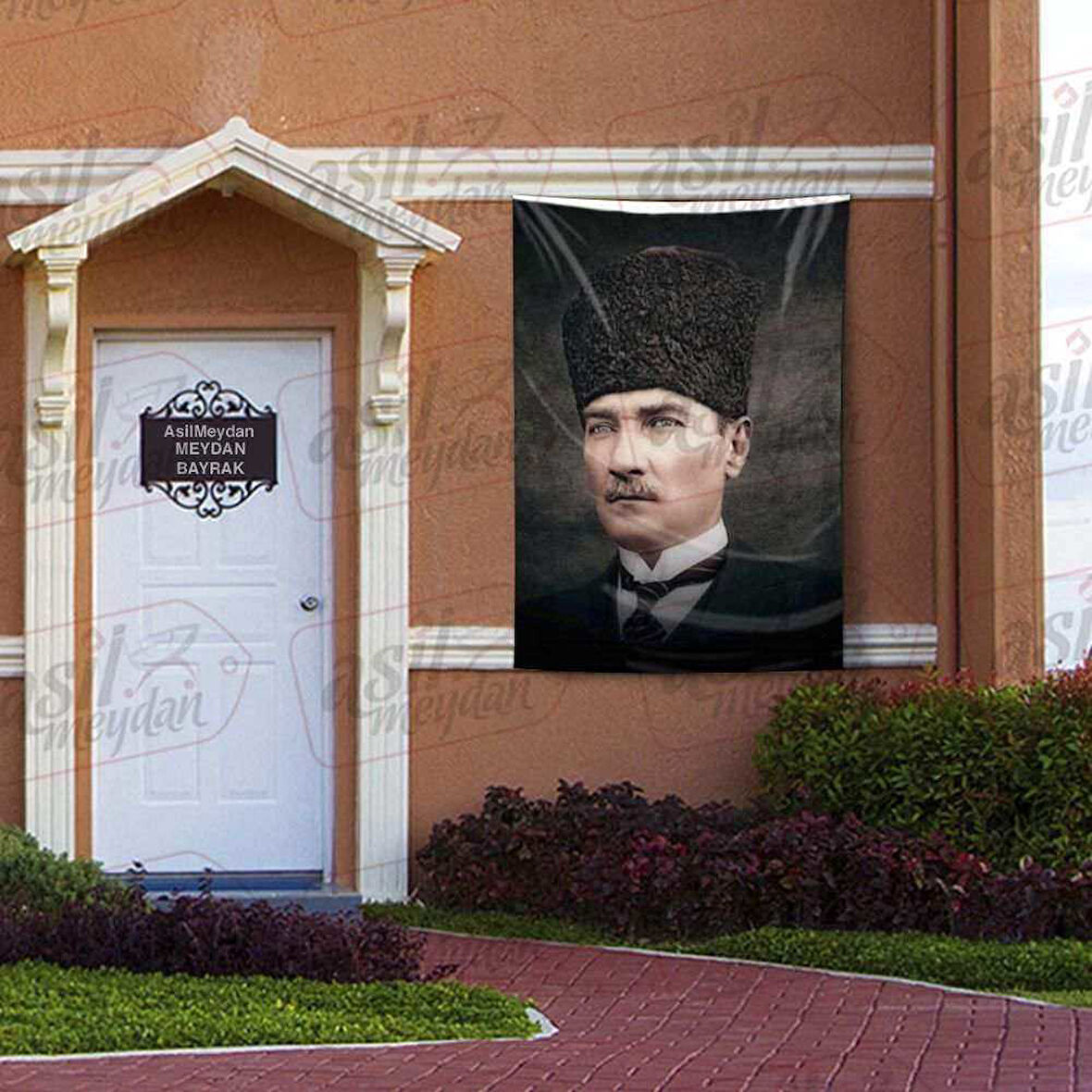 Mavi Gözlü Gazi Mustafa Kemal Atatürk - Modern Takım Elbiseli Kalpaklı Poster Bayrak 100x150 Cm