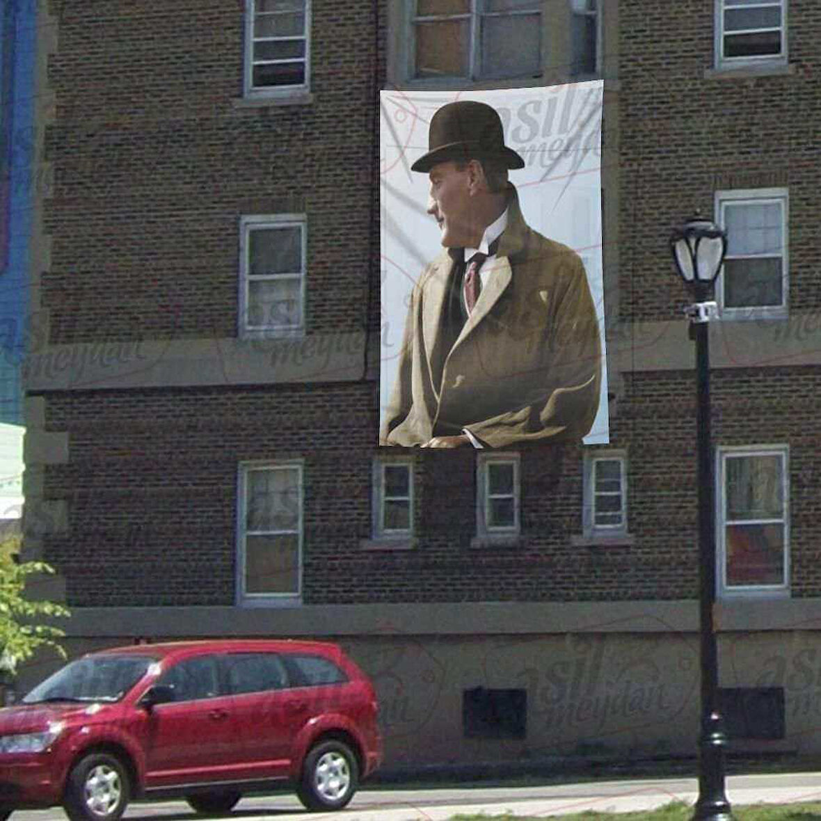 Şapkalı - Paltolu Modern Sivil Gazi Mustafa Kemal Atatürk -poster Cephe Bayrak - 300x450cm