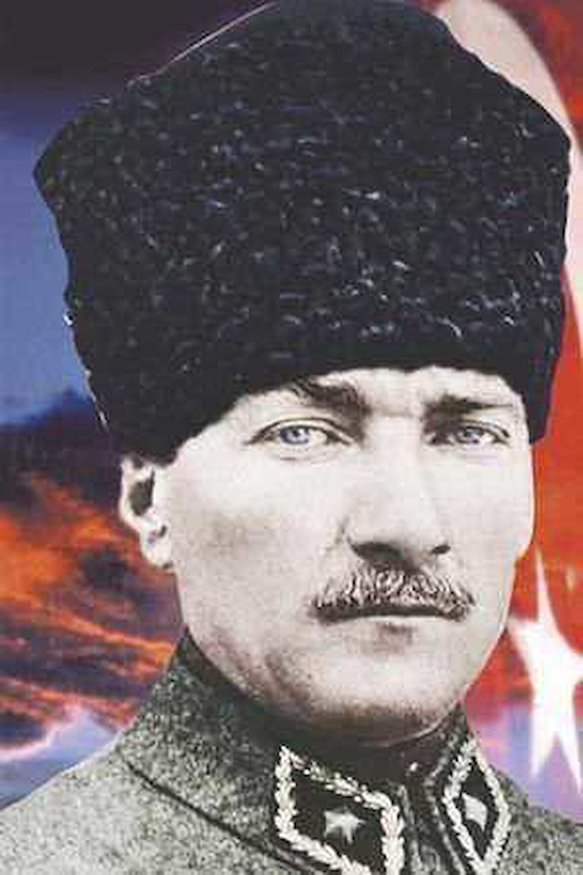 Kalpaklı Gazi Mustafa Kemal Atatürk - Ay Yıldız Türk Bayrağı - Poster Cephe Bayrak - 300x450cm