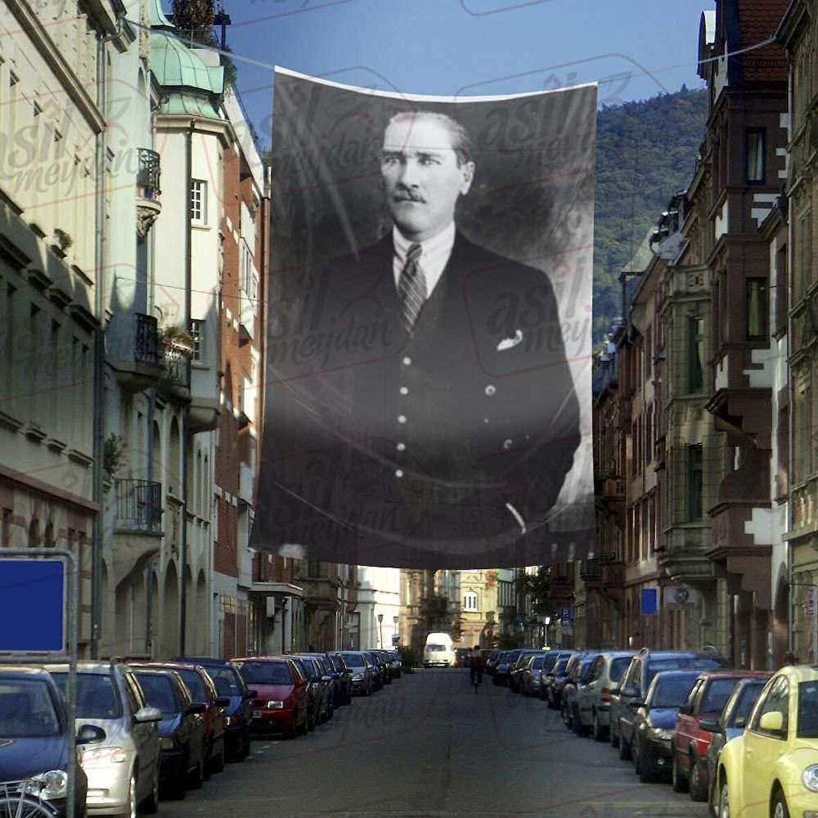 Takım Elbiseli Sivil Gazi Mustafa Kemal Atatürk - Portre - Portre Cephe Poster Bayrak-4x6 Metre