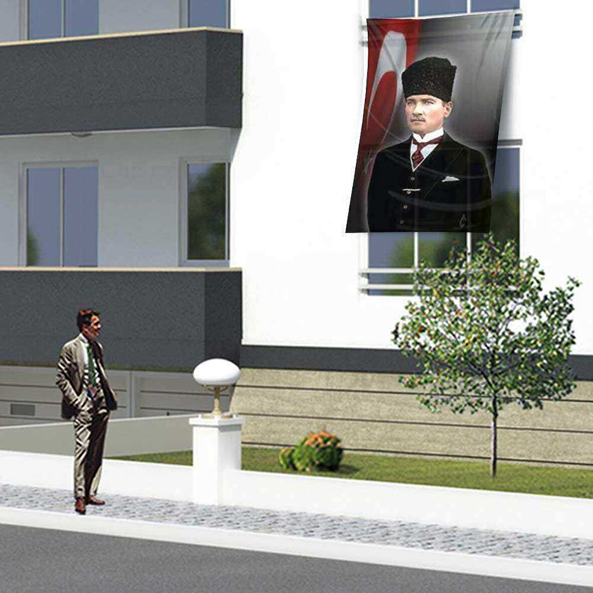Kalpaklı Atatürk Cephe Poster Bayrağı -1,5x2,25 Metre