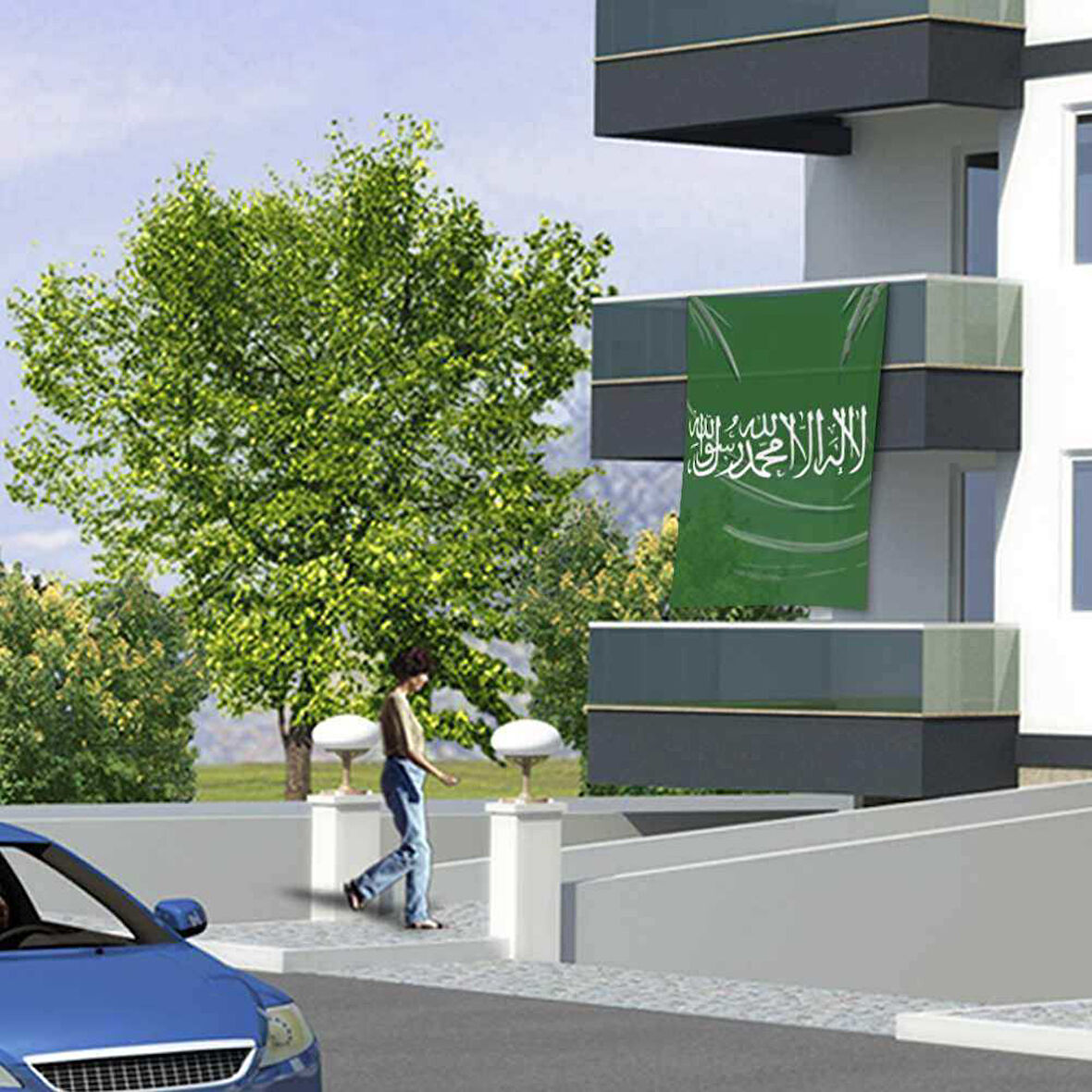 Yeşil Düz Kelime-i Tevhid Bayrağı Raşel Bayrak -150x225 Cm (1,5 Metre X 2,25 Metre)