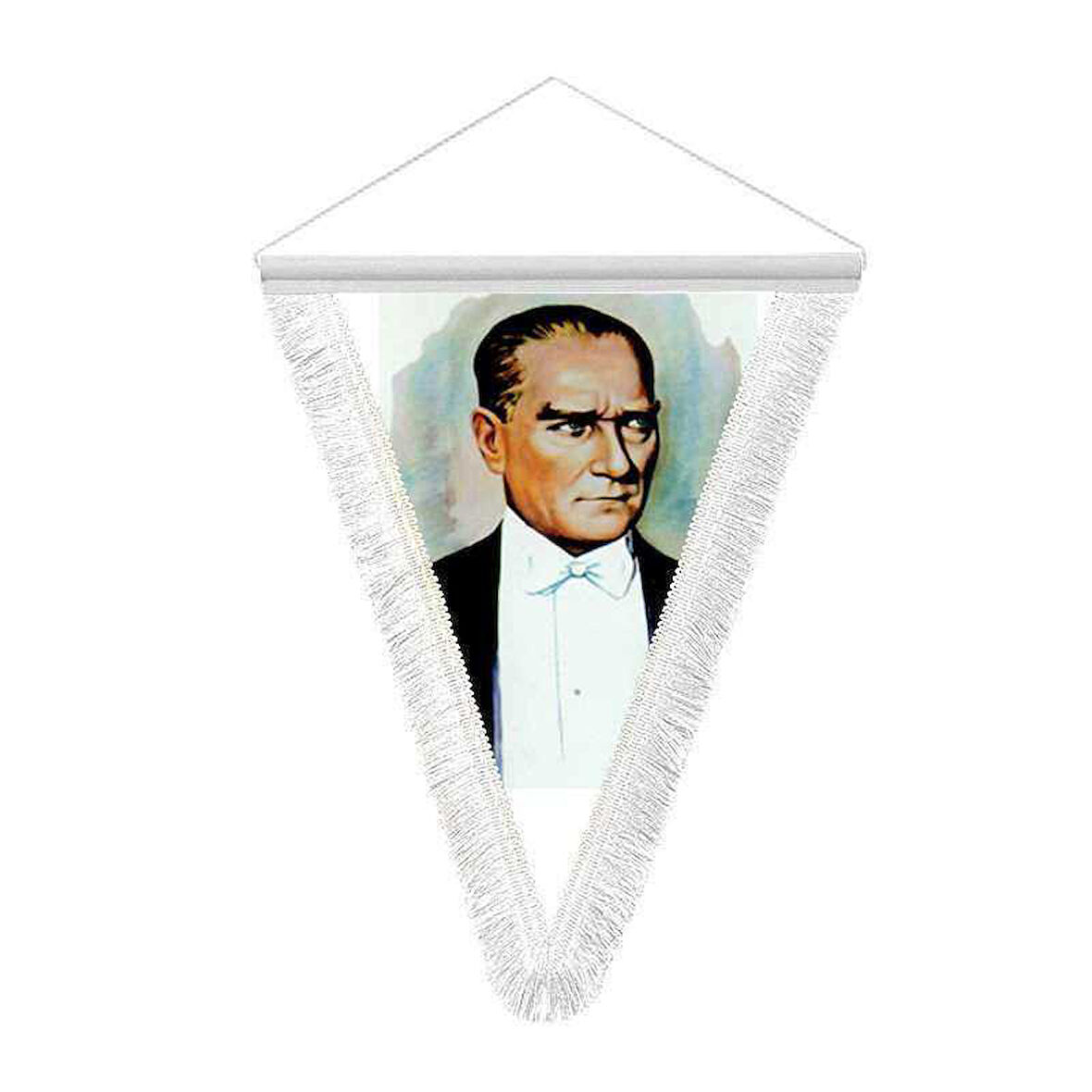Yağlıboya Potre - Mustafa Kemal Atatürk - Saten Hatıra Üçgen Flama Bayrak
