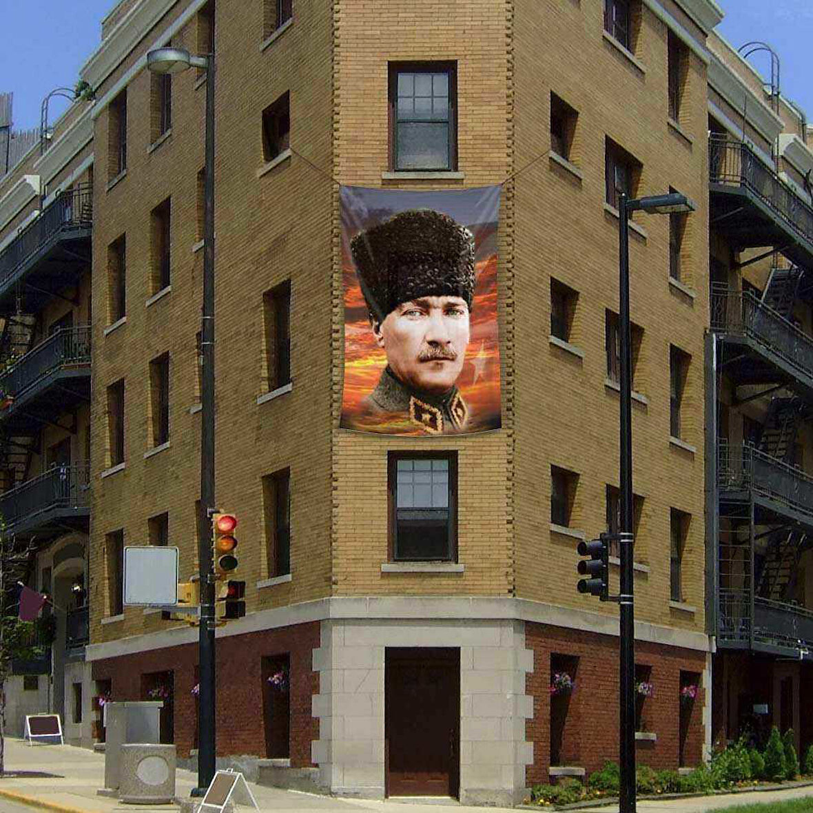 Kalpaklı Mustafa Kemal Atatürk Poster Cephe Bayrağı -bayrak - 2x3 Metre