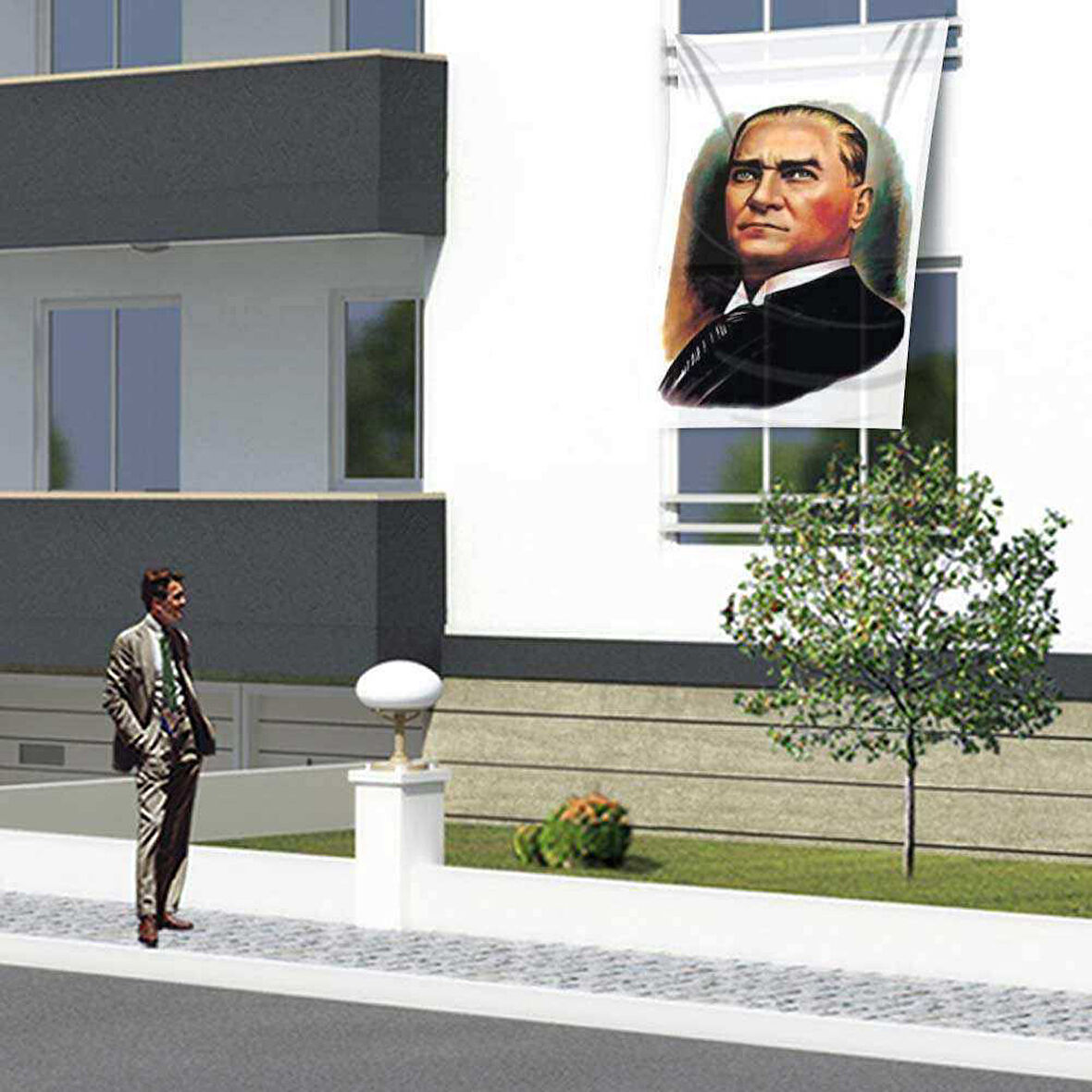 Sivil Mustafa Kemal Atatürk Portre Cephe Poster Bayrak -1,5x2,25 Metre