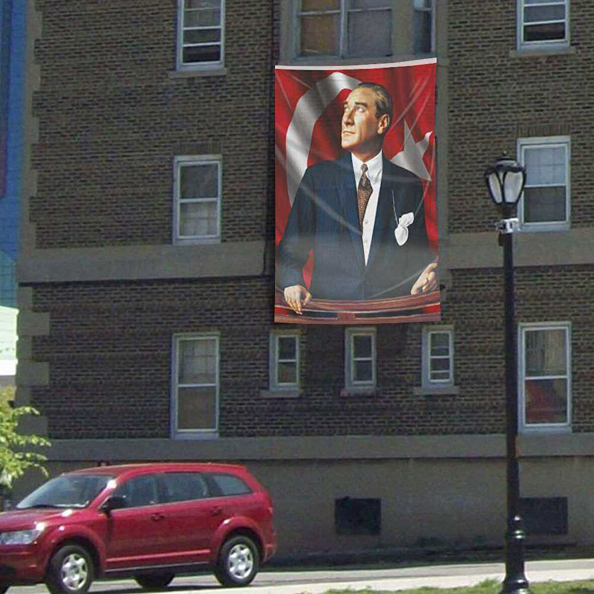 Göğe Bakan Sivil Atatürk -ay Yıldız - Kutlama - Okul - Anı - Poster - Cephe Bayrağı -bayrak -3x4,5m