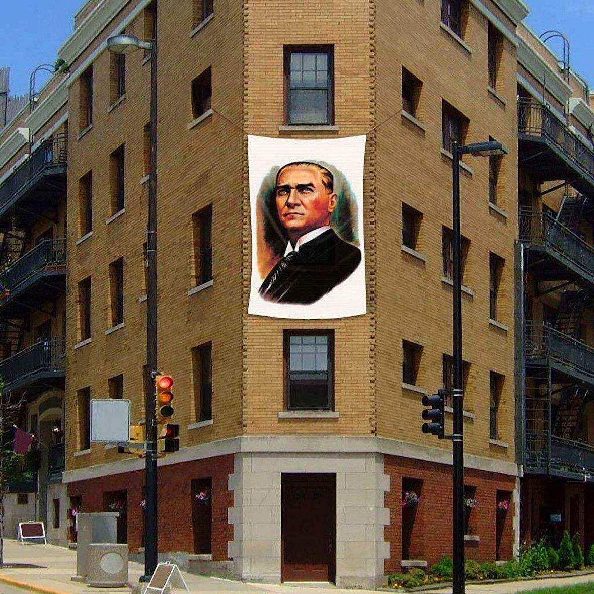 Mustafa Kemal Atatürk Portre Dış Cephe Poster Bayrağı - 2x3 Metre