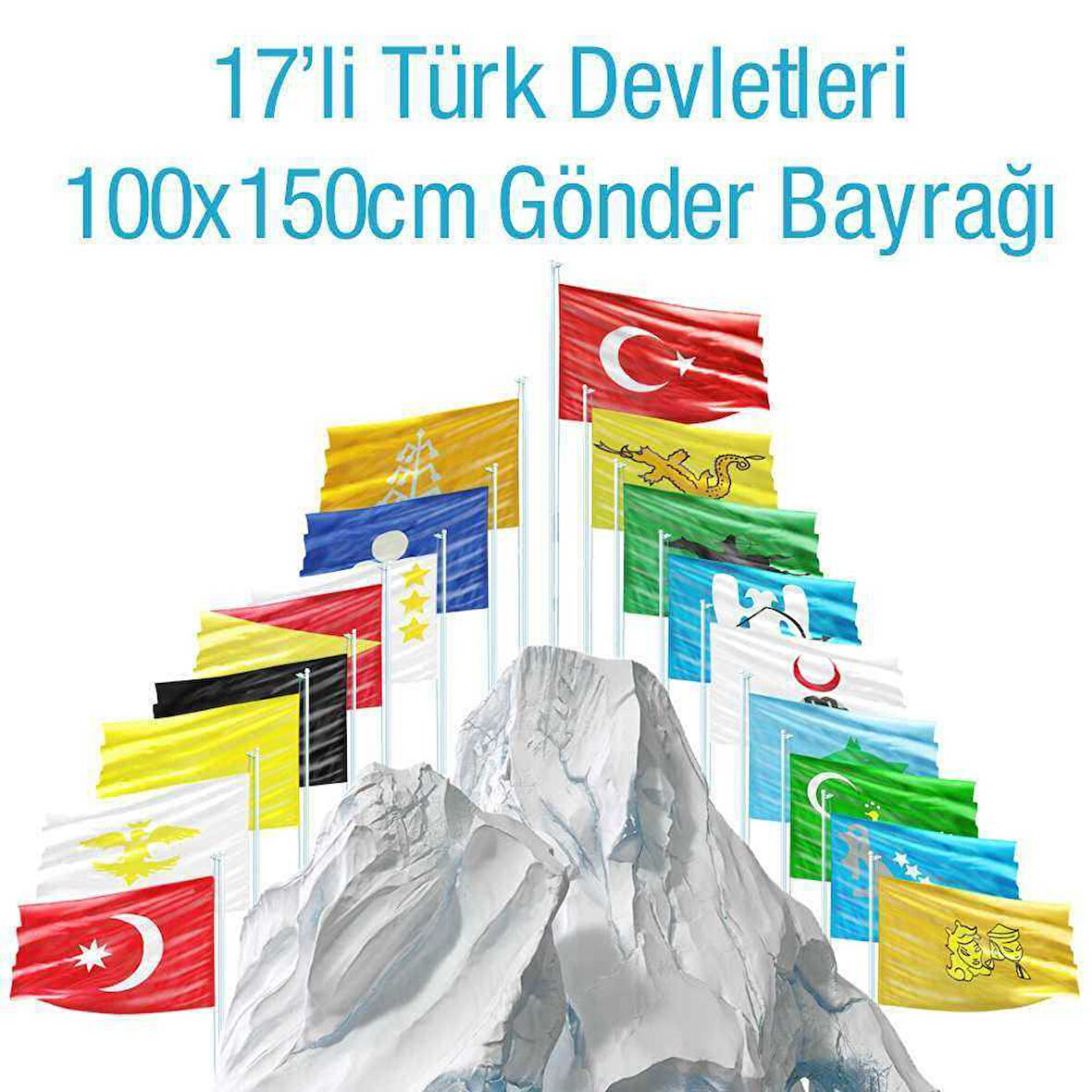 17 Eski Türk Devletleri Bayrakları Set 100x150 Cm Raşhel Kumaş