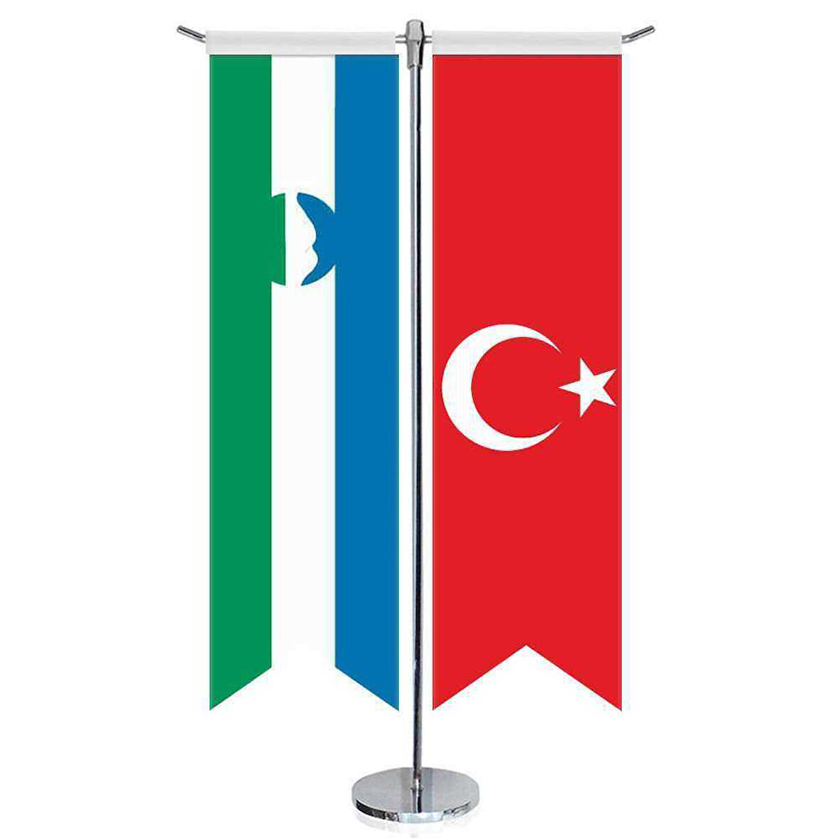 Kabartay - Balkar Bayrağı Ve Türkiye - Kırlangıç - Saten T Direk 2li Masa Bayrağı