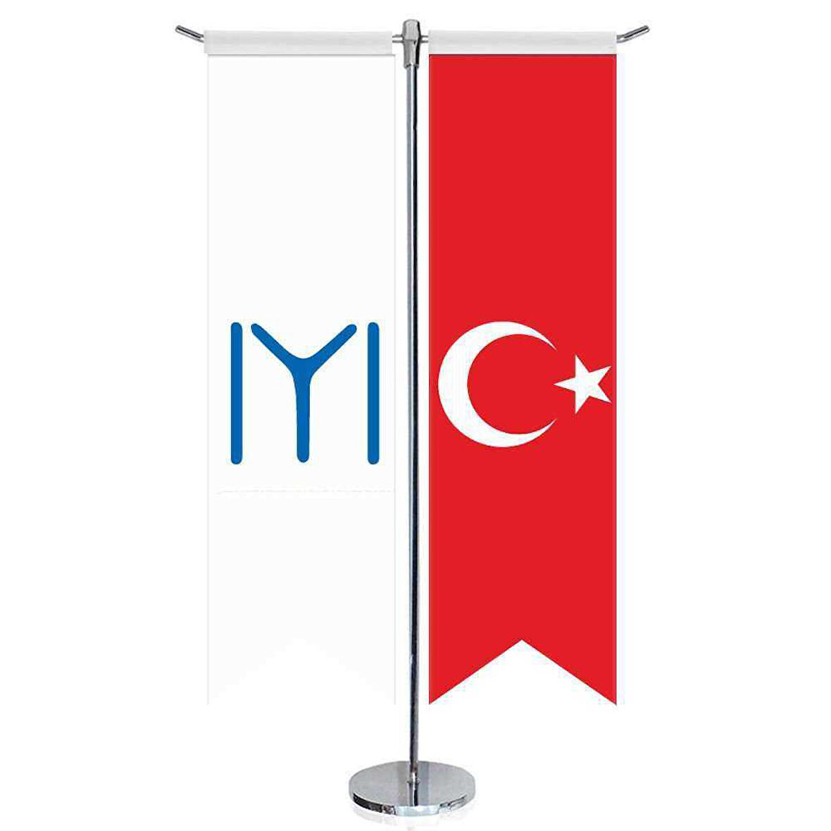 Beyaz Kayı Türk Boyu (ıyı) Bayrağı Ve Türkiye -saten T Direk 2li Masa Bayrağı