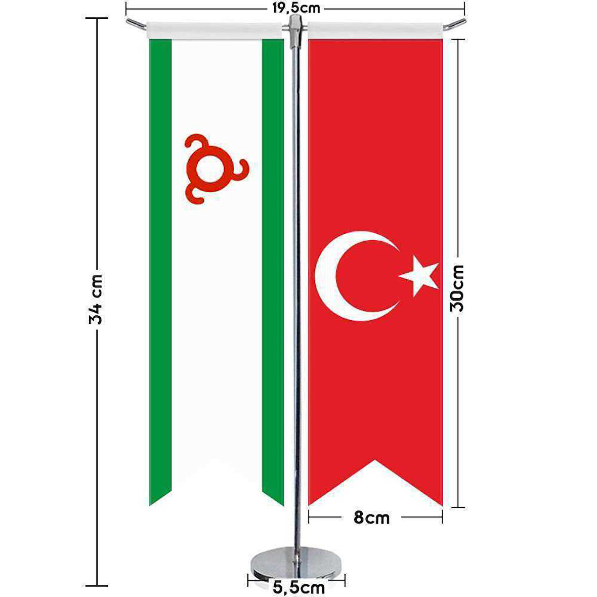 İnguşetya Cumhuriyeti Bayrağı Ve Türkiye - Kırlangıç - Saten T Direk 2li Masa Bayrağı