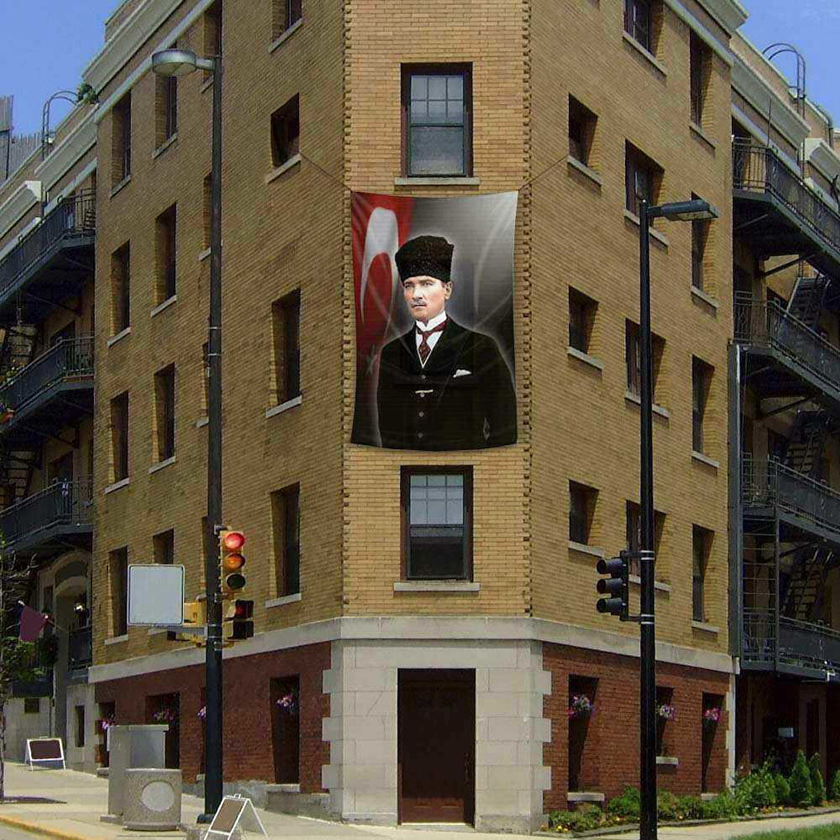 Ay Yıldız - Kalpaklı Mustafa Kemal Atatürk Cephe Poster Bayrağı -2x3 Metre