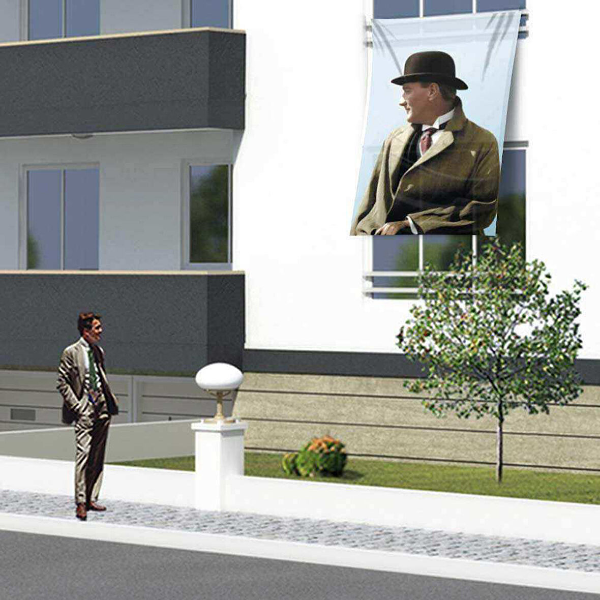 Sivil Mustafa Kemal Atatürk Poster Cephe Bayrağı - 1,5x2,25 Metre