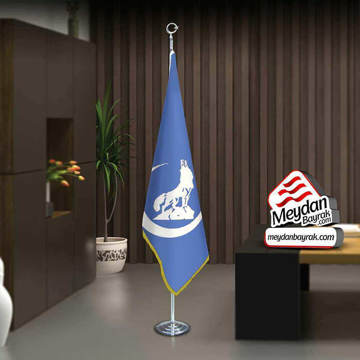 Bozkurt Hilal Mavi -ülkü Ocağı Bayrak -ofis -makam-toplantı Odaları -direkli -saçaklı Makam Bayrağı