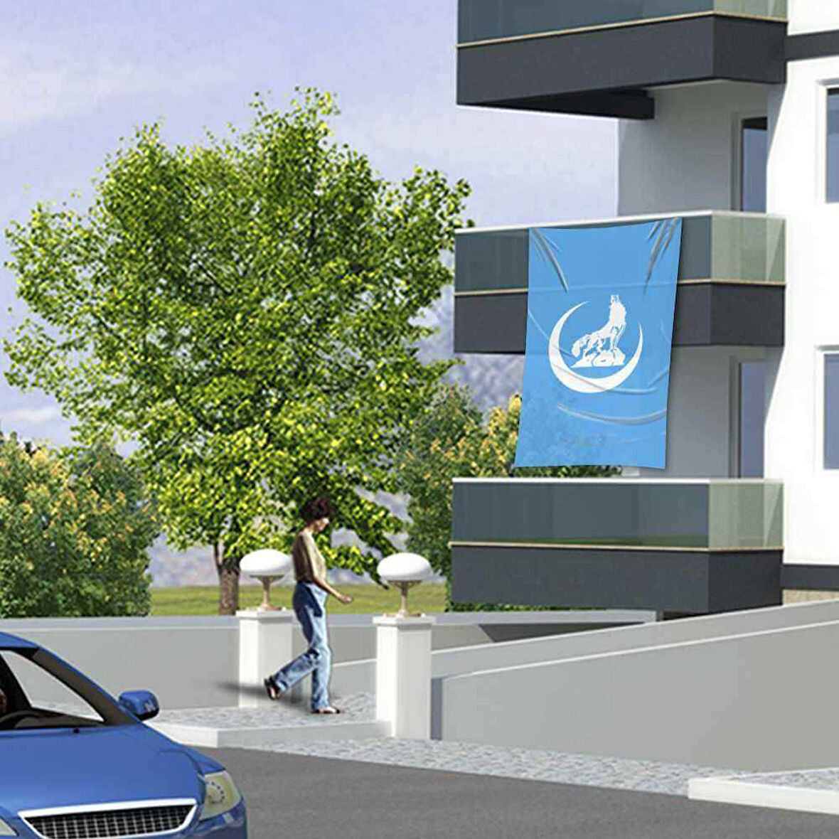 Bozkurt Hilal Mavi Sancak Bayrak -150x225cm (1,5 X2,25 Metre)