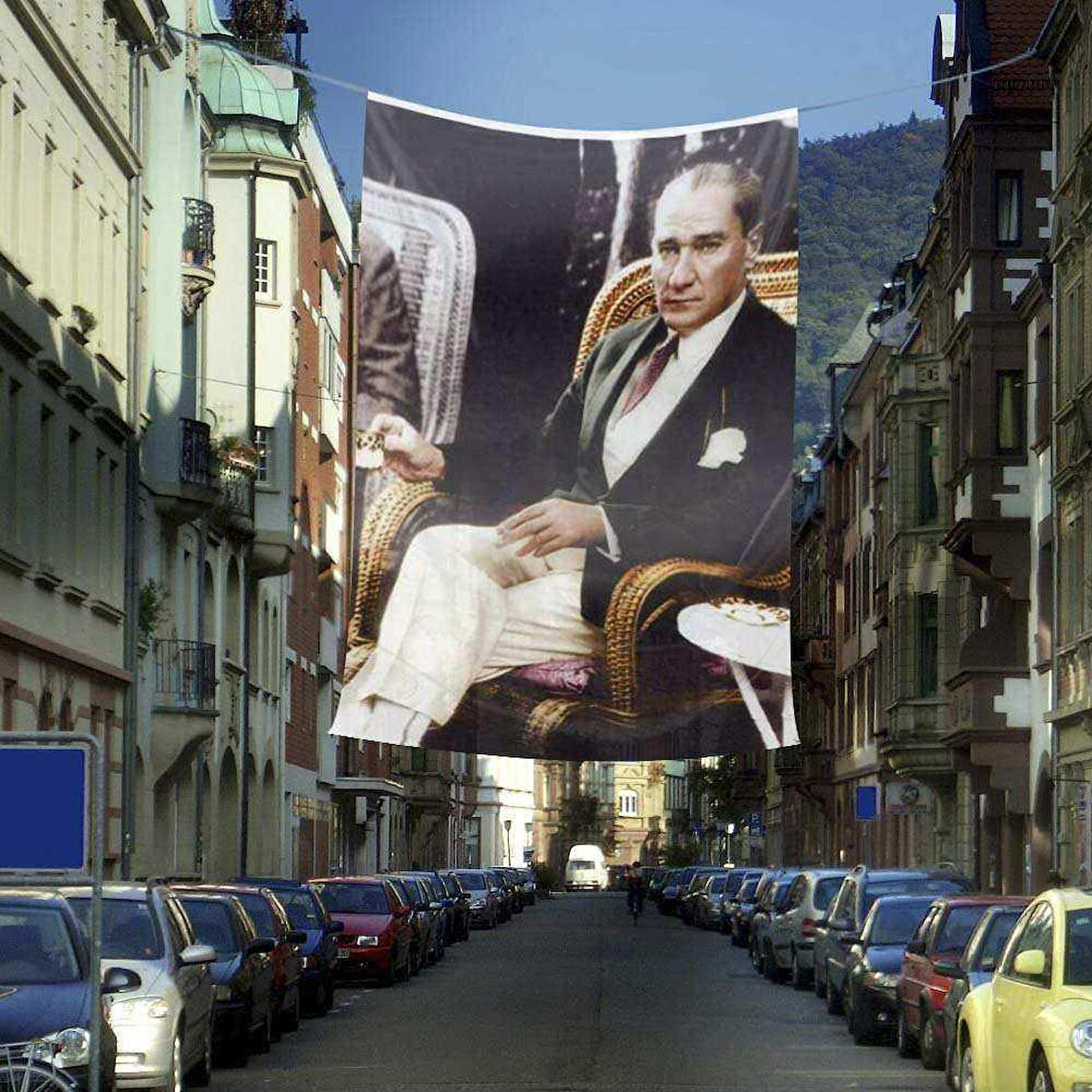 Sivil Mustafa Kemal Atatürk Cephe Raşel Poster Bayrağı -4x6 Metre
