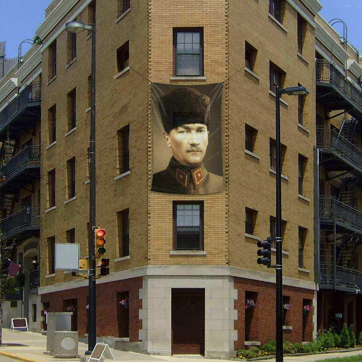 Kalpaklı Gazi Mustafa Kemal Atatürk Cephe Poster Bayrak -2x3 Metre