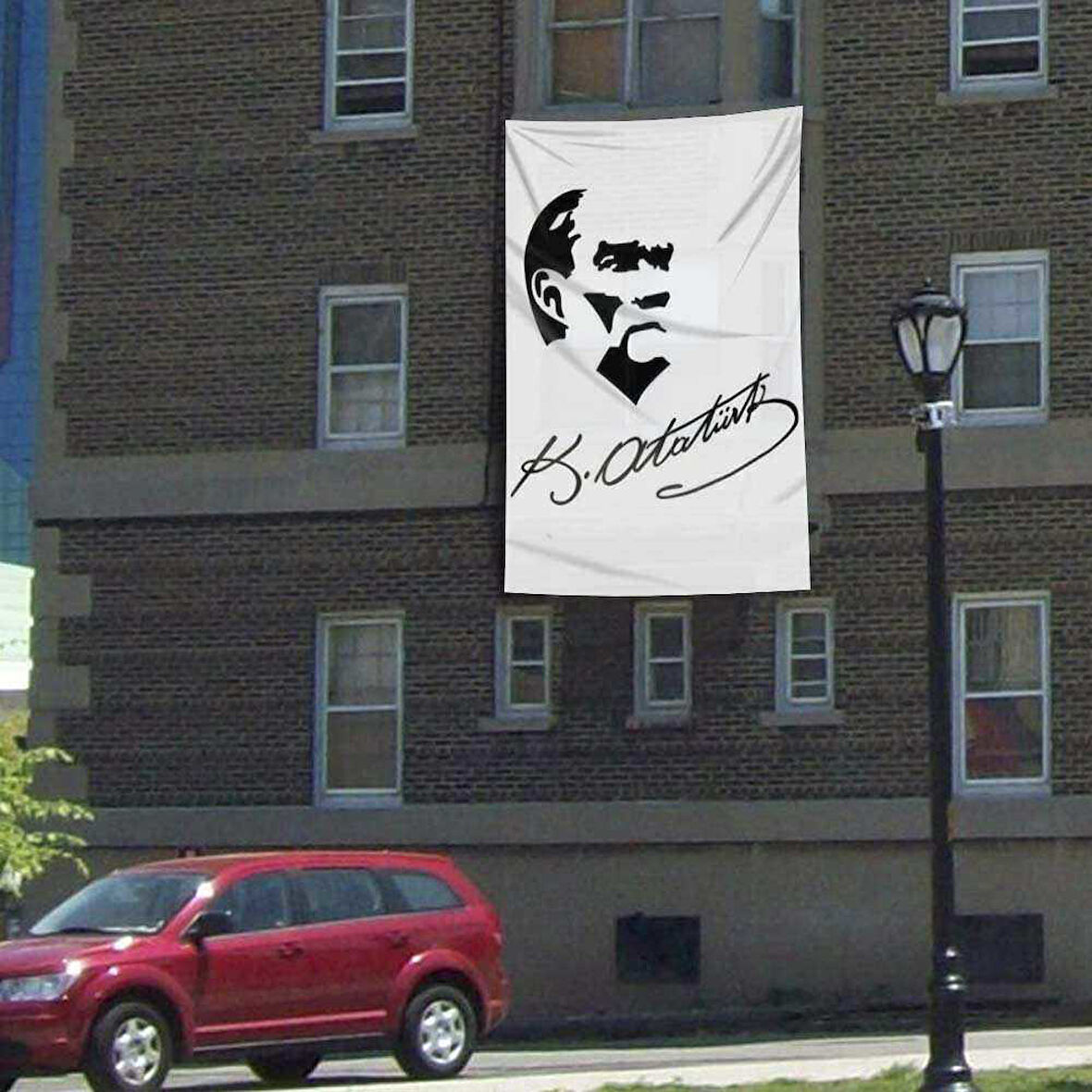 Siyah - Beyaz Gazi Mustafa Kemal Atatürk Silüeti Poster Bayrak - 3x4,5 Metre