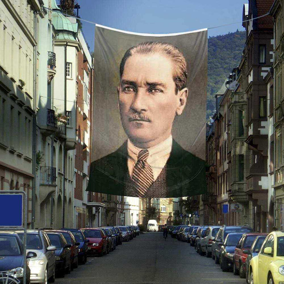 Sivil Gazi Mustafa Kemal Atatürk Portre Cephe Poster Bayrağı - 4x6 Metre