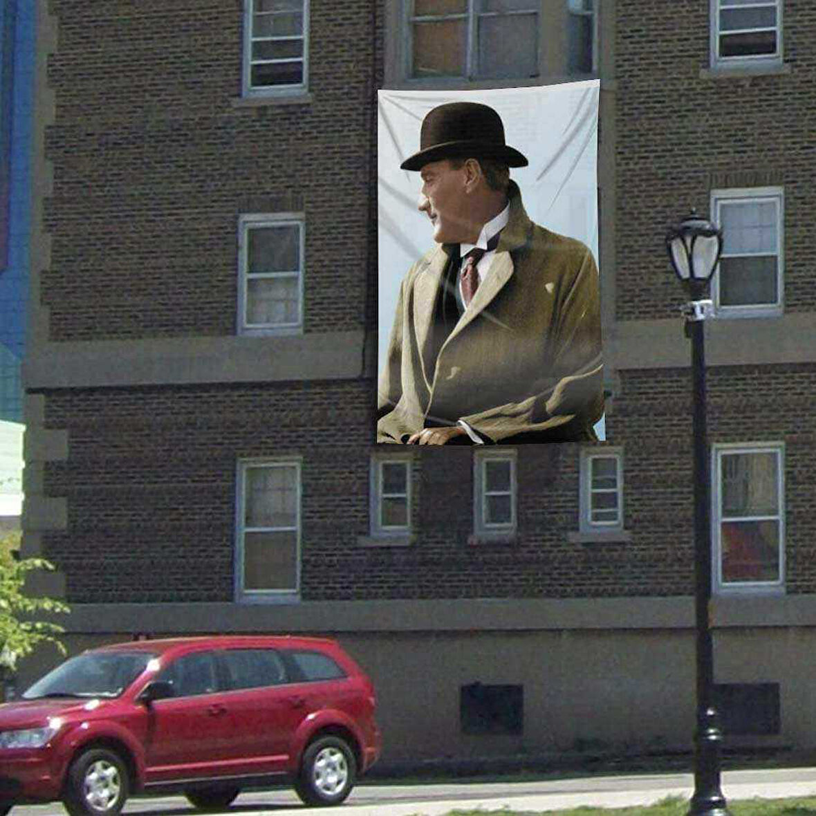 Şapkalı Sivil Gazi Mustafa Kemal Atatürk Poster Cephe Bayrağı -3x4,5 Metre