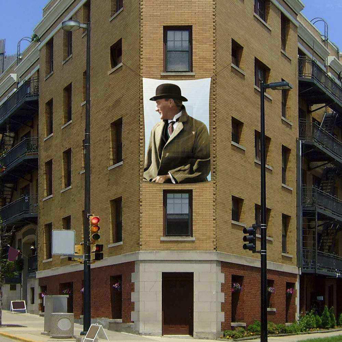 Sivil Şapkalı Gazi Mustafa Kemal Atatürk Poster Cephe Bayrağı - 2x3 Metre