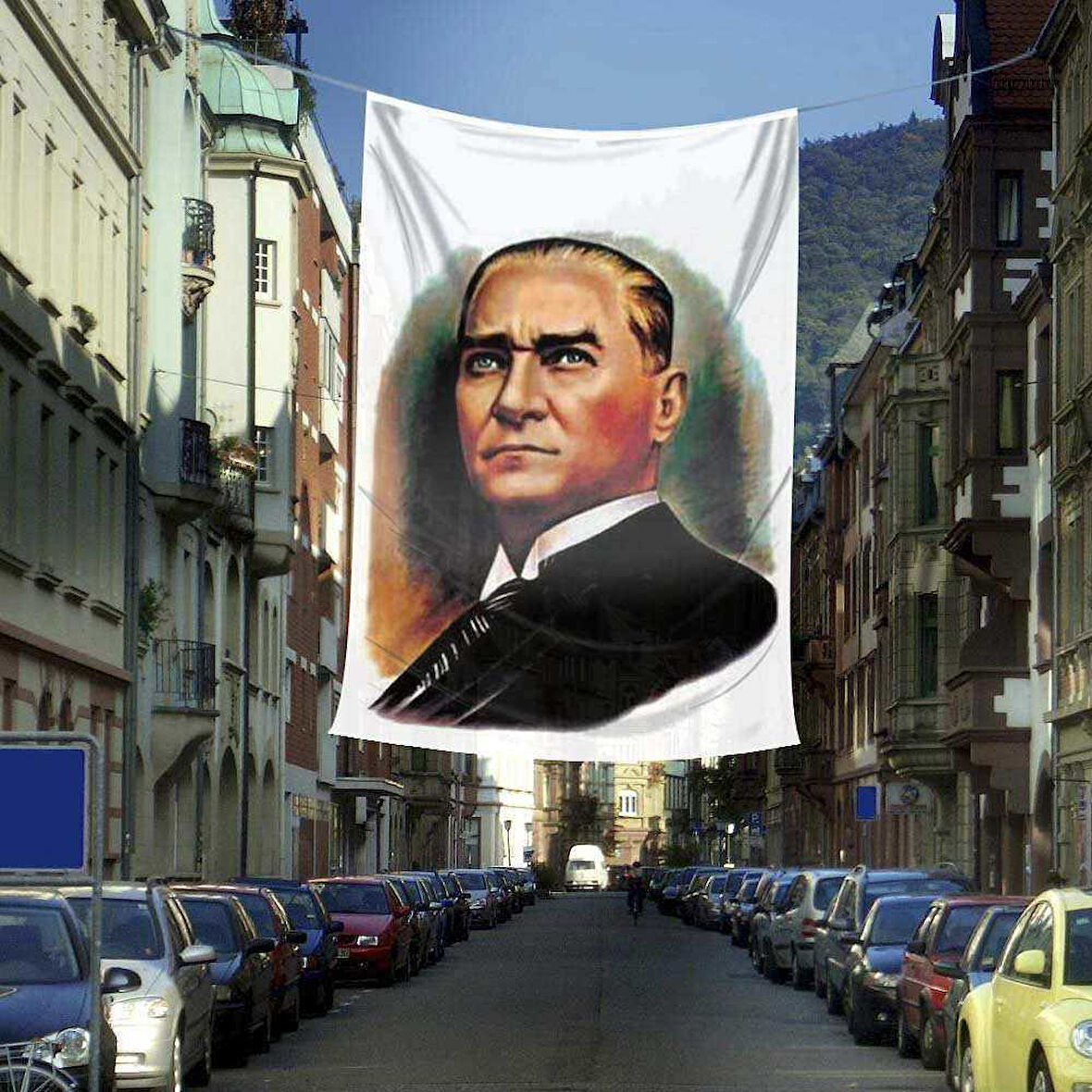Gazi Mustafa Kemal Atatürk Portre Cephe Poster Bayrak - 4x6 Metre
