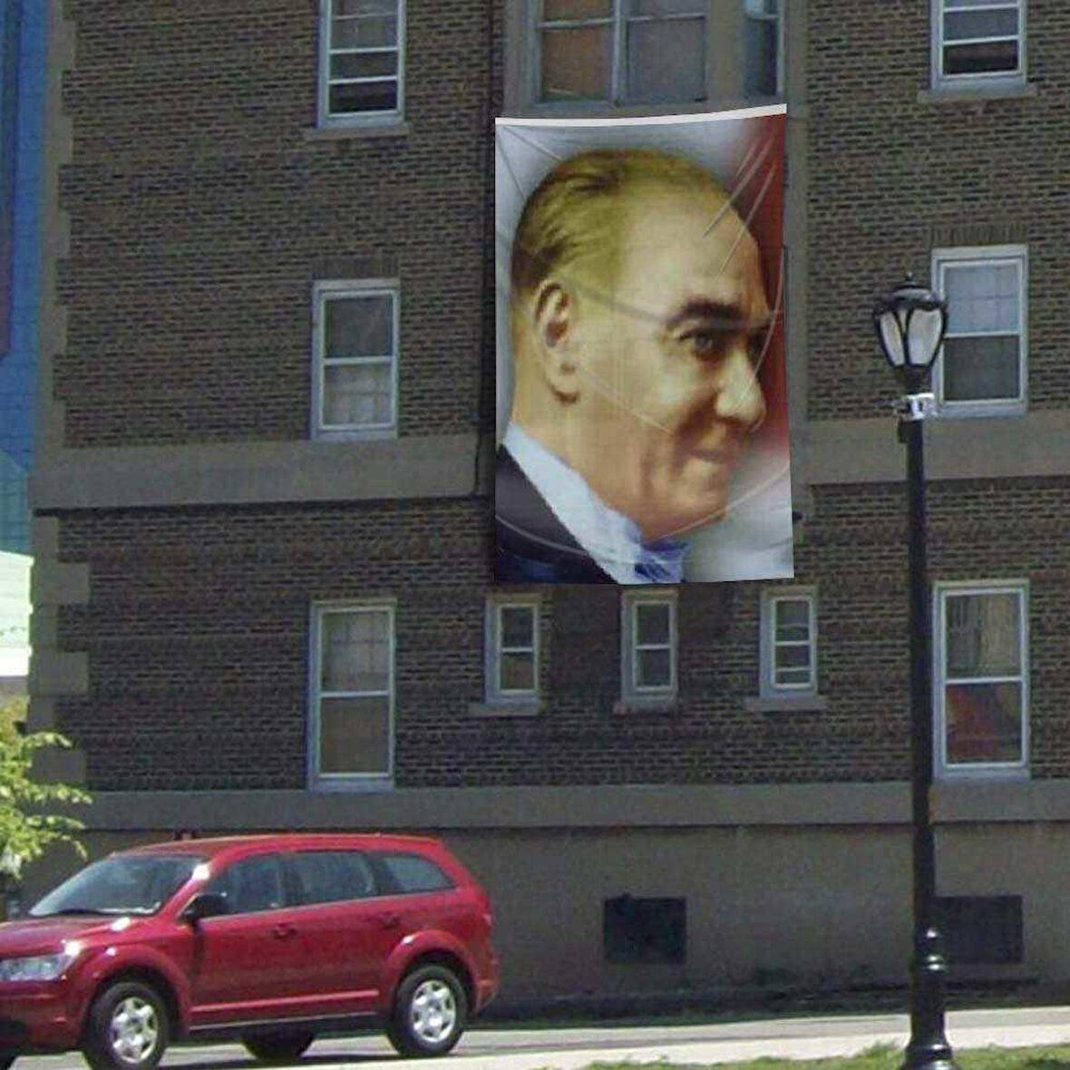 Gülümseyen Gazi Mustafa Kemal Atatürk Portre Poster Cephe Bayrağı - 3x4,5 Metre