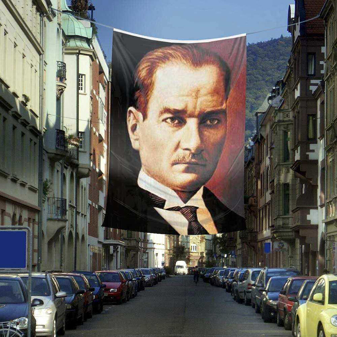 Sivil Gazi Mustafa Kemal Atatürk Portre Poster Cephe Bayrağı - 4x6 Metre