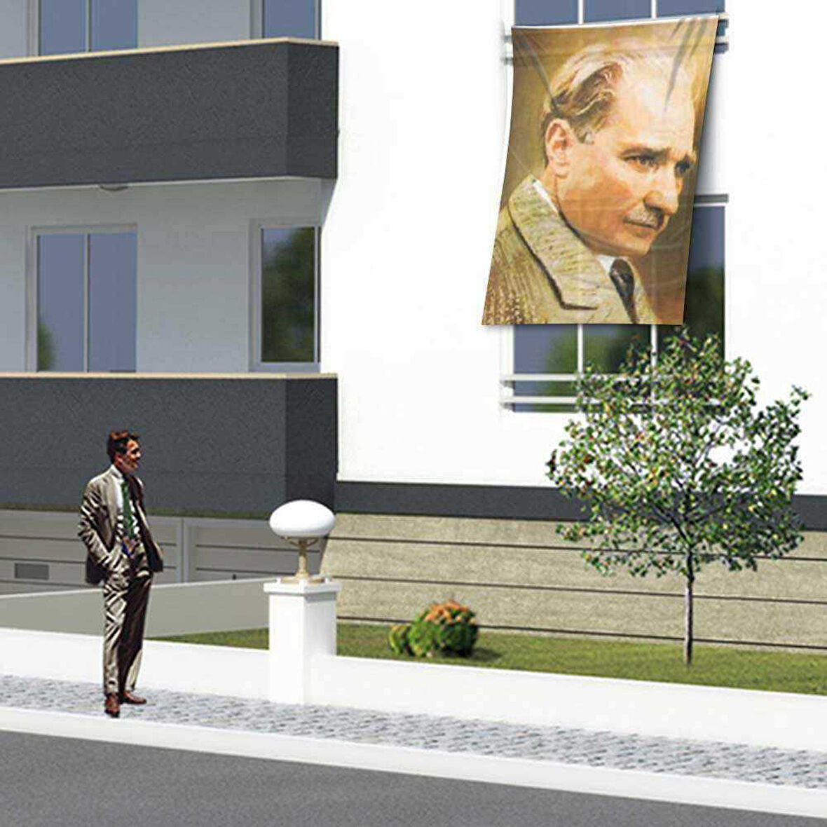 Mustafa Kemal Atatürk Yan Portre Cephe Poster Bayrak -150x225cm -1,5x2,25 Metre