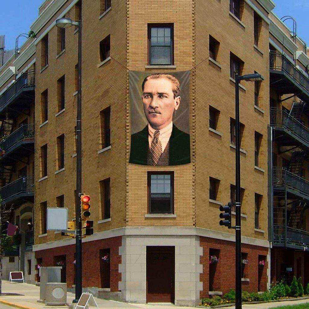 Sivil Mustafa Kemal Atatürk Cephe Poster Bayrağı -200x300cm - 2 X 3 Metre