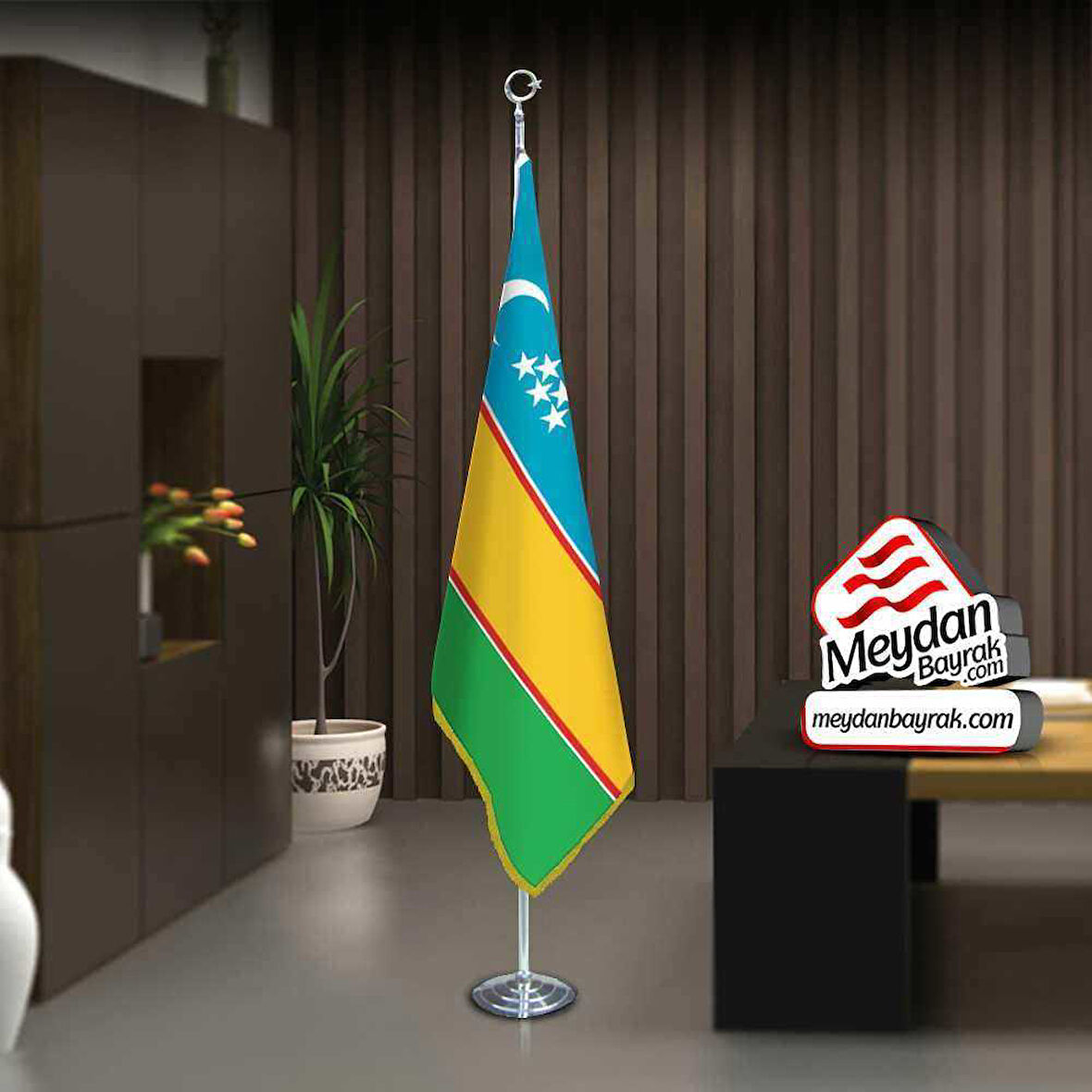 Karakalpakistan Cumhuriyeti Bayrak -ofis -makam-toplantı Odaları -direkli -saçaklı Makam Bayrağı