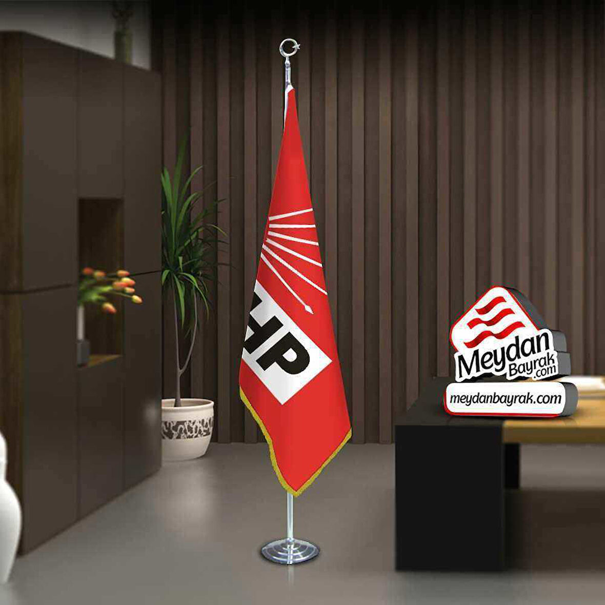 Cumhuriyet Halk Partisi Chp Bayrak -ofis -makam-toplantı Odaları -direkli -saçaklı Makam Bayrağı