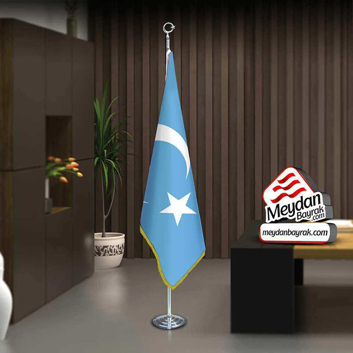 Doğu Türkistan Bayrağı - Bayrak -ofis -makam-toplantı Odaları -direkli -saçaklı Makam Bayrağı