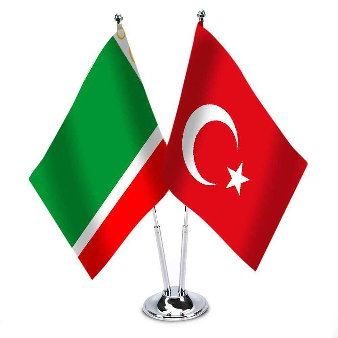 Çeçenistan -türkiye - İkili Saten Masa Bayrağı