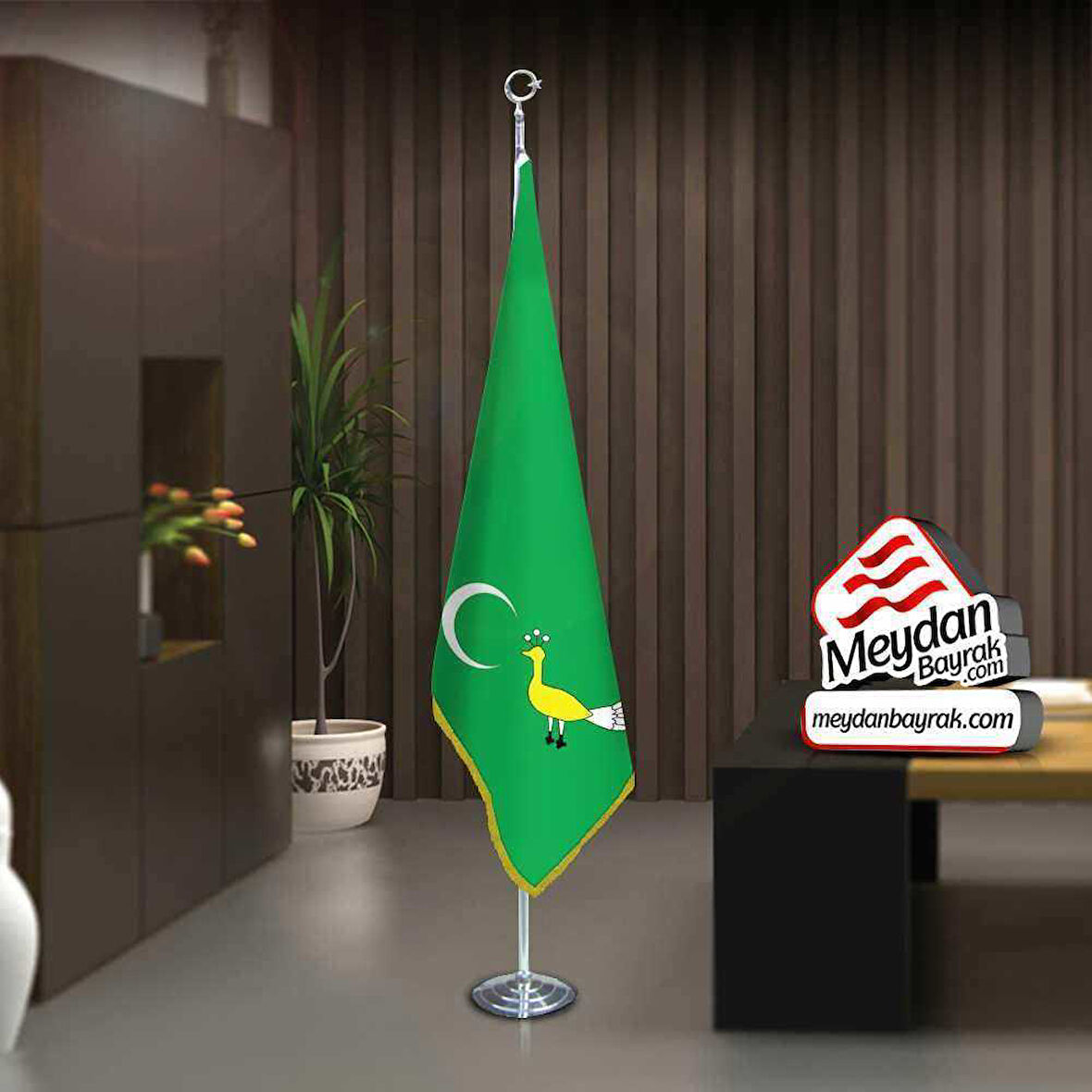 Gazneliler Bayrağı-17 Eski Türk Devleti-ofis Makam -toplantı Odaları -direkli -saçaklı Makam Bayrağı