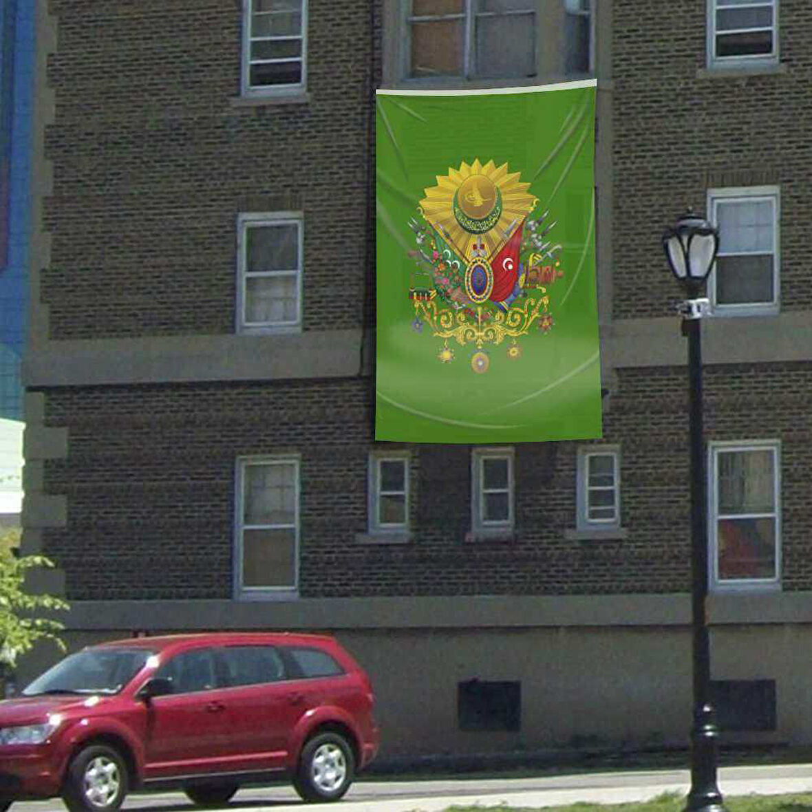 Osmanlı Arması Yeşil Sancak Bayrak 300x450 Cm Raşel Kumaş