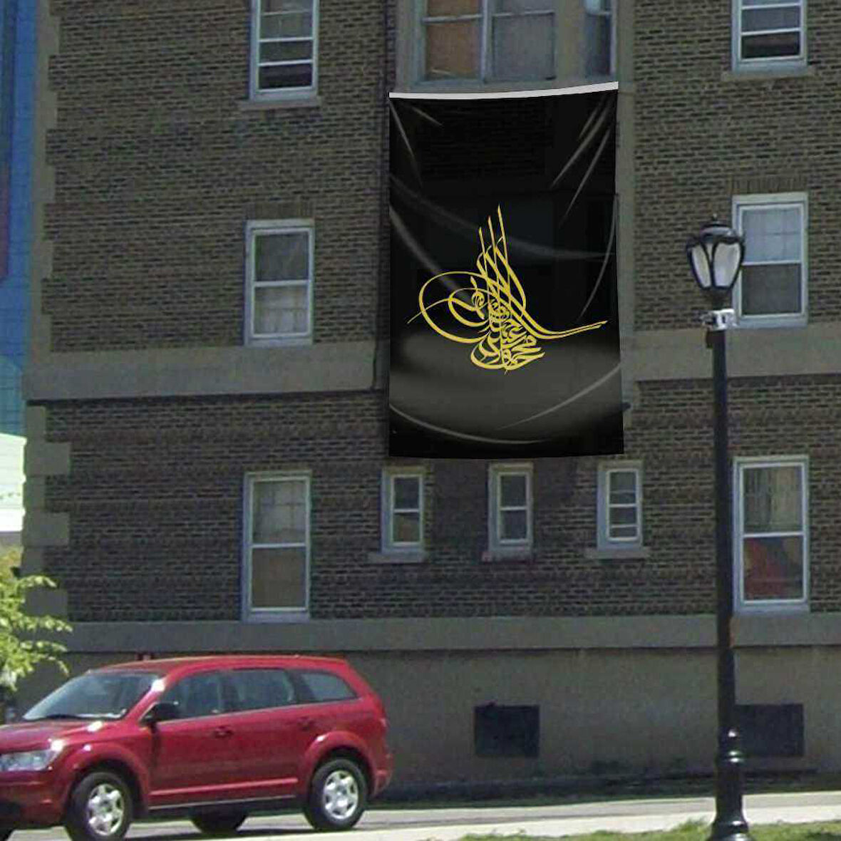 Osmanlı Tuğrası Bayrağı Siyah Tuğra Raşel Bayrak 300x450 Cm