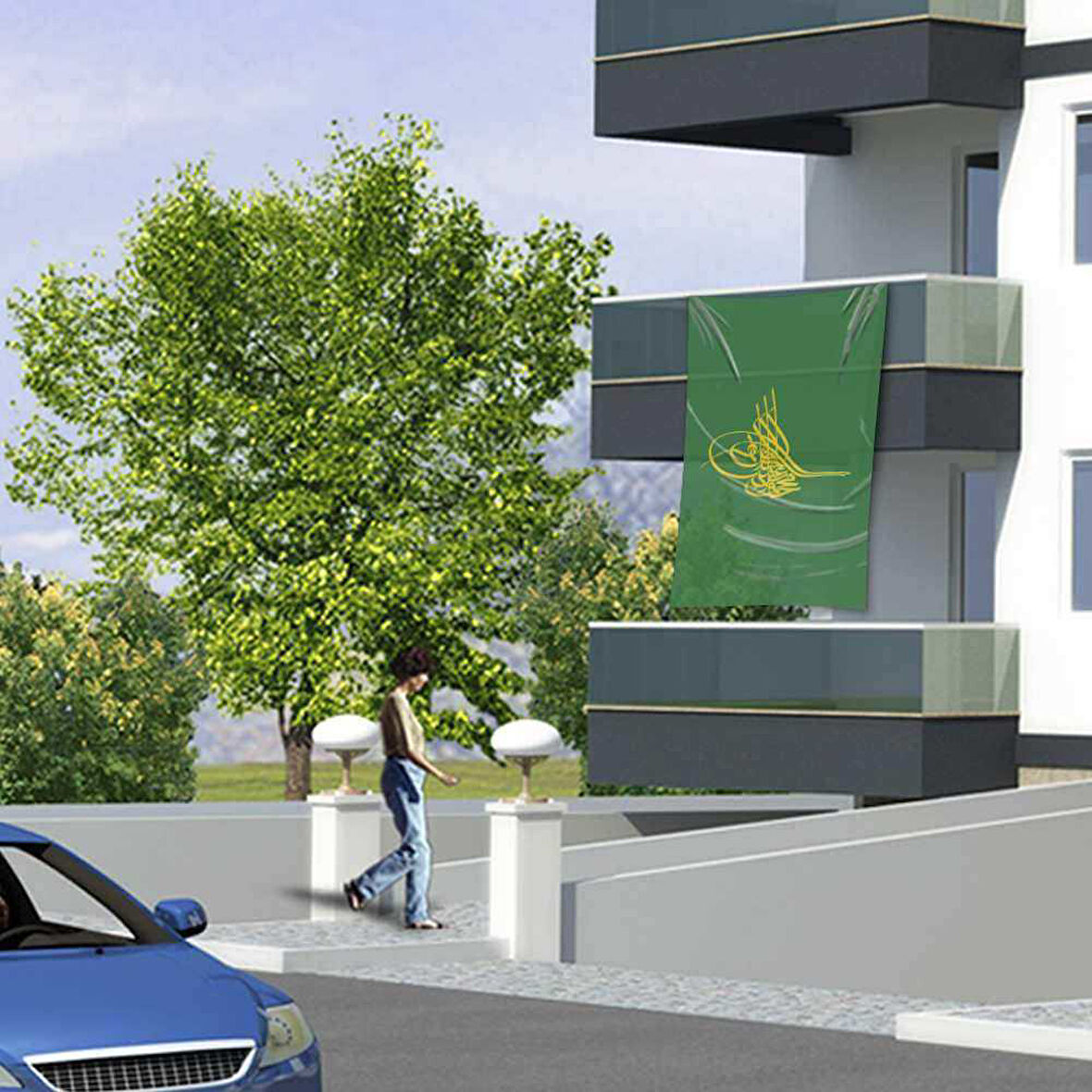 Osmanlı Tuğrası Bayrağı Yeşil Tuğra Raşel Bayrak -150x225 Cm (1,5 Metre X 2,25 Metre)