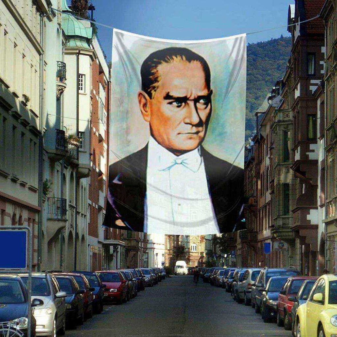 Mustafa Kemal Atatürk Portre- Poster Dış Cephe Bayrağı - 4x6 Metre