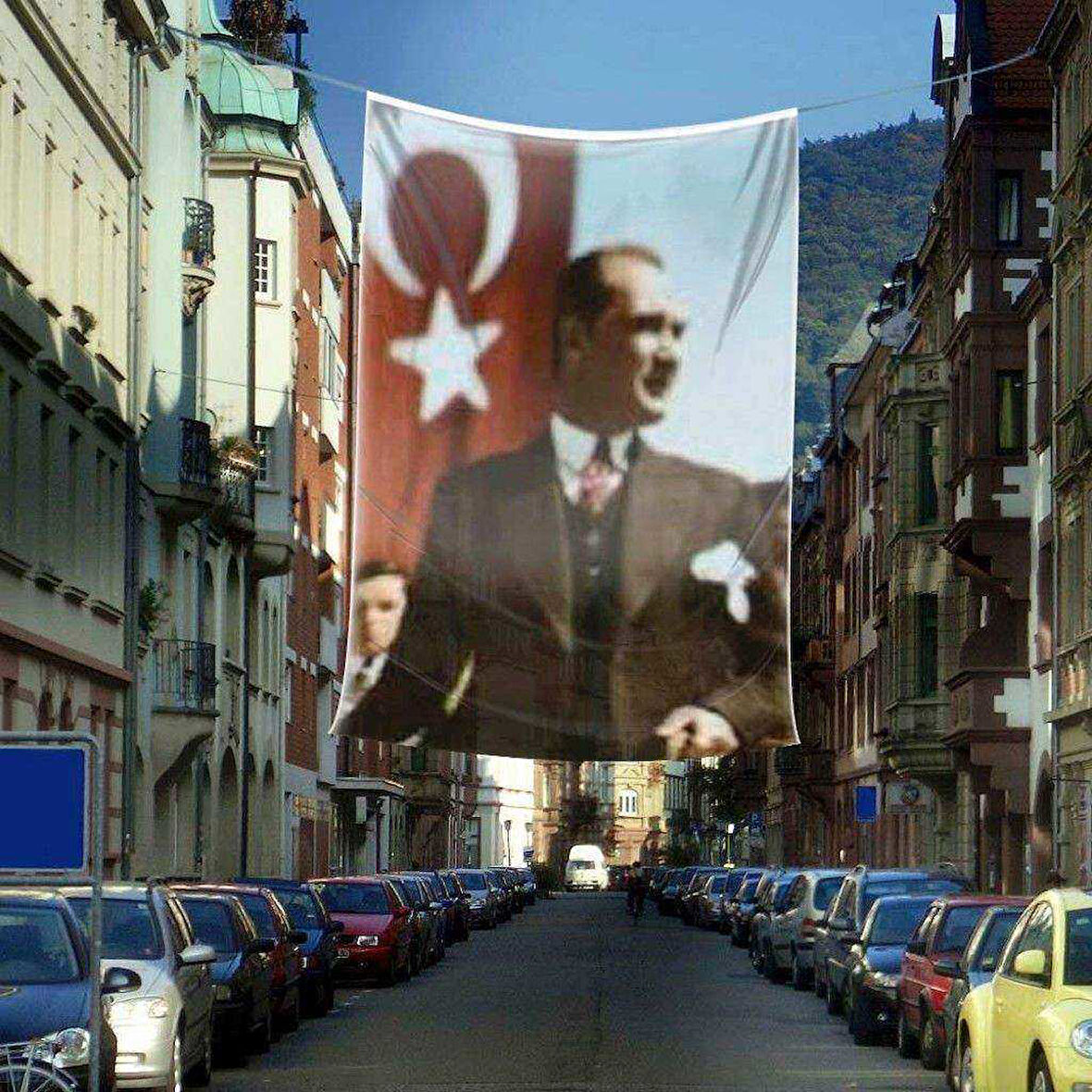 Sivil Mustafa Kemal Atatürk Poster Cephe Bayrağı - 4x6 Metre